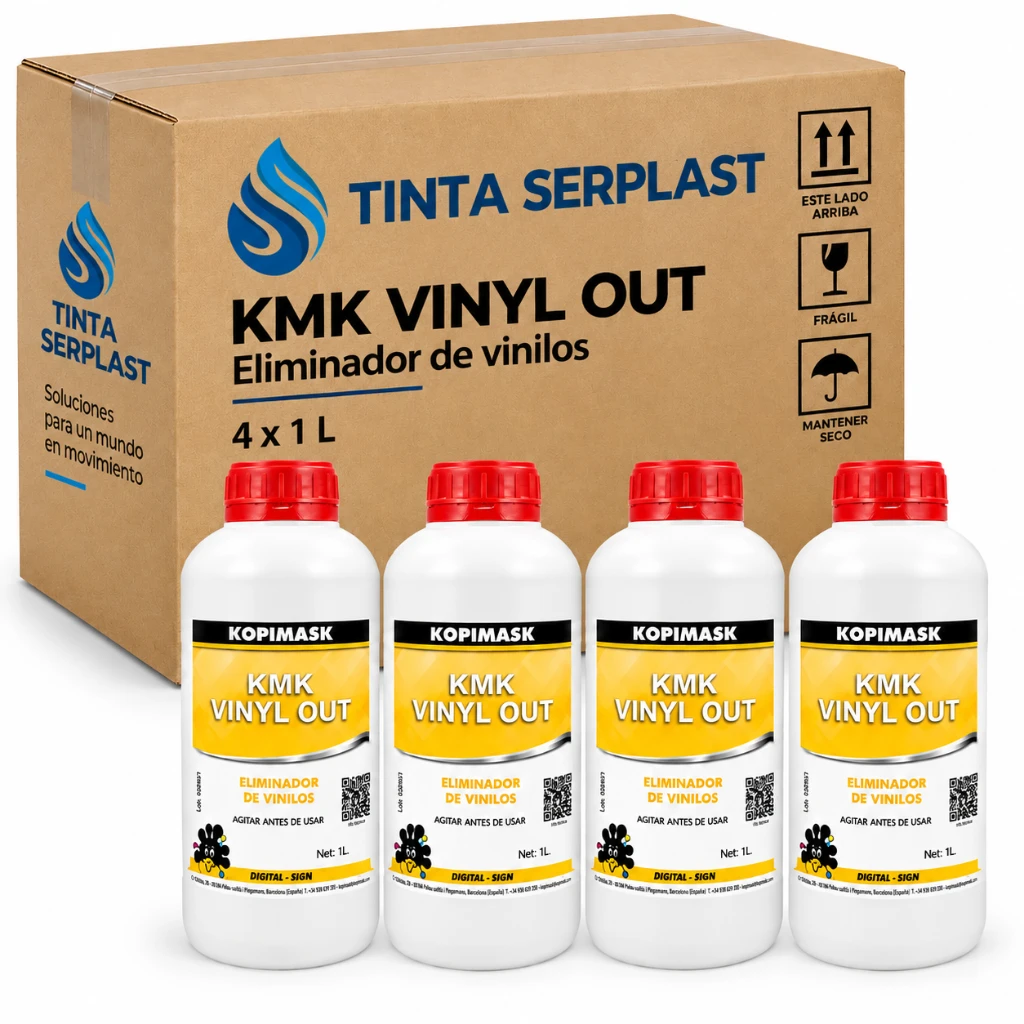 Caja TINTA SERPLAST de 4 x 1 L de KMK Vinyl Out KOPIMASK, eliminador de vinilos para rotulación